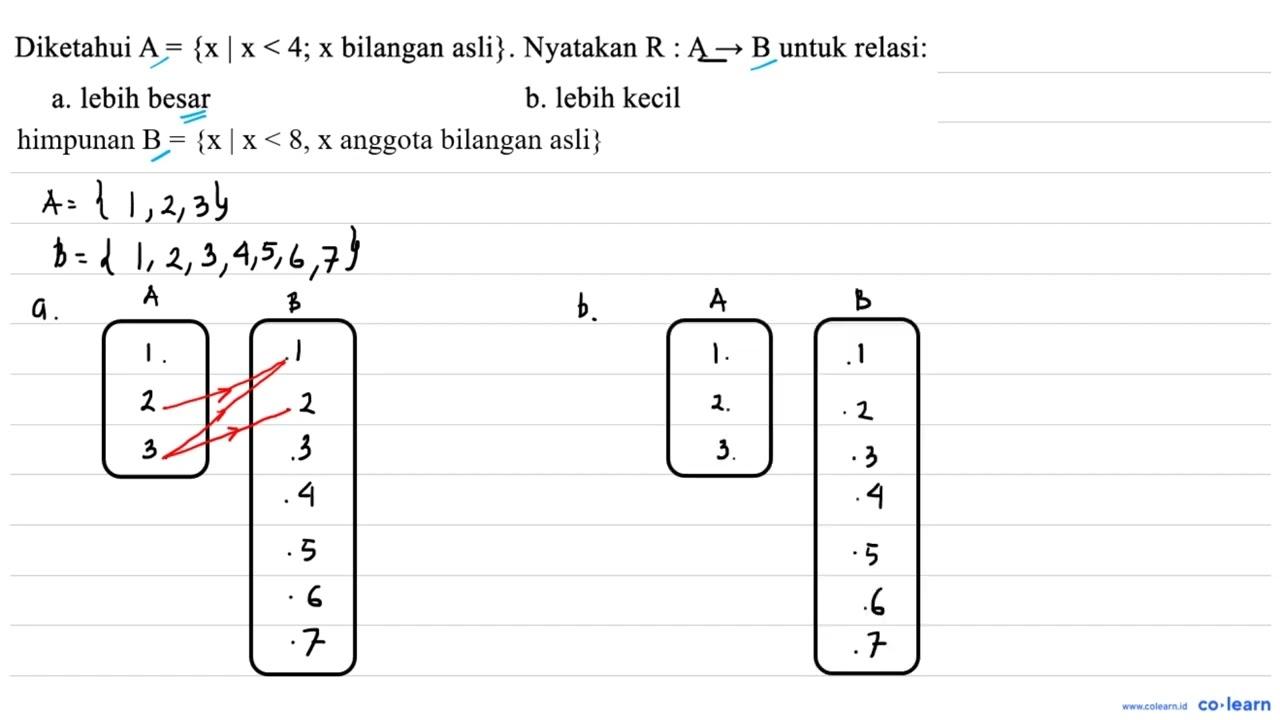 Diketahui A={x | x < 4 ; x bilangan asli} . Nyatakan R: A -