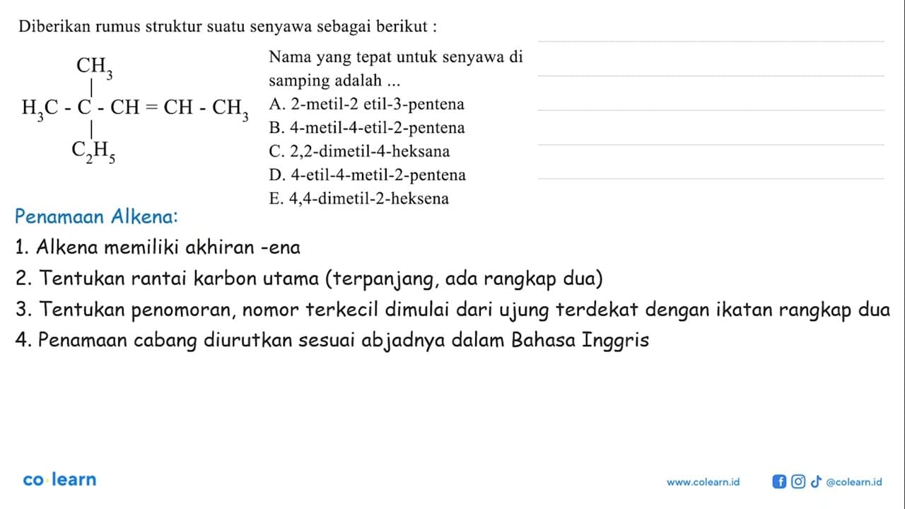 Diberikan rumus struktur suatu senyawa sebagai berikut