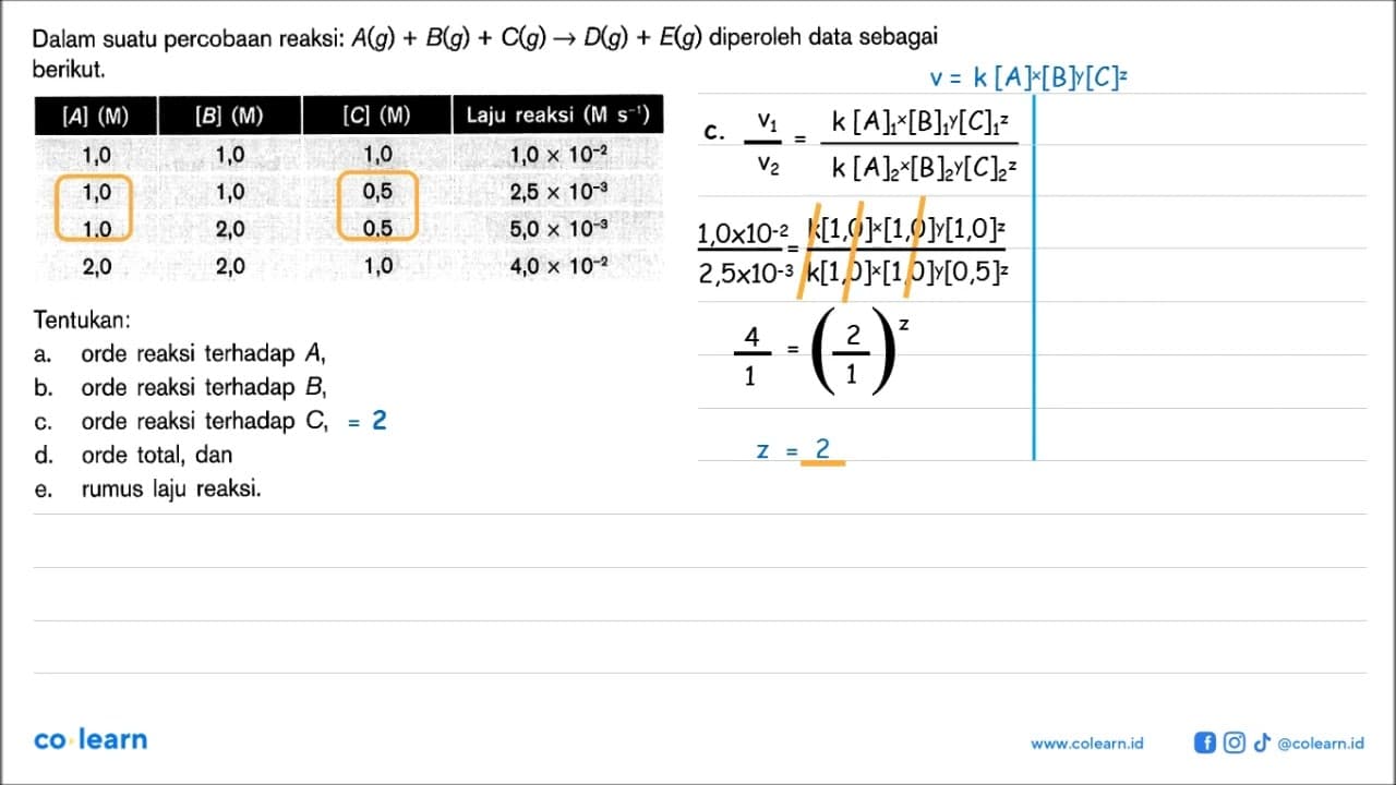 Dalam suatu percobaan reaksi: A (g) + B (g) + C (g) -> D