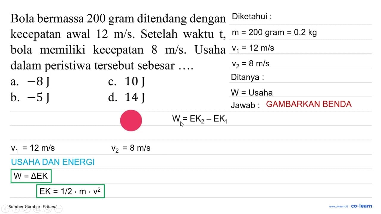 Bola bermassa 200 gram ditendang dengan kecepatan awal 12 m