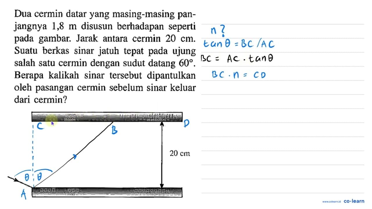 Dua cermin datar yang masing-masing panjangnya 1,8 m