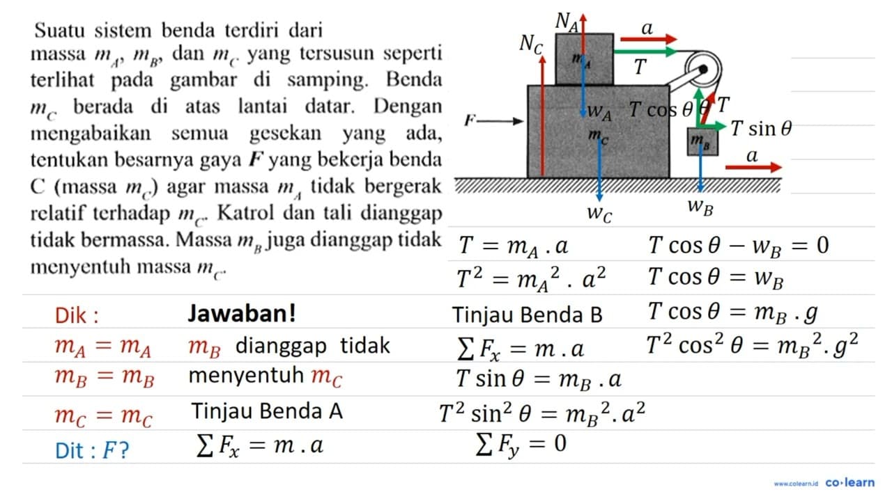 Suatu sistem benda terdiri dari massa mA, mb , dan mc yang