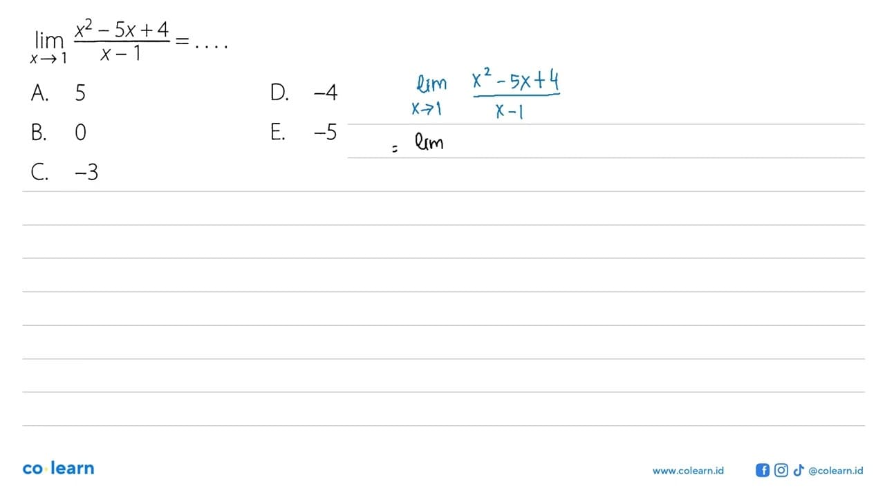 lim x->1 (x^2-5x+4)/(x-1)=....