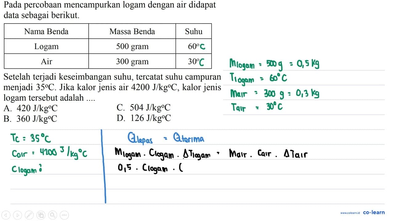 Pada percobaan mencampurkan logam dengan air didapat data