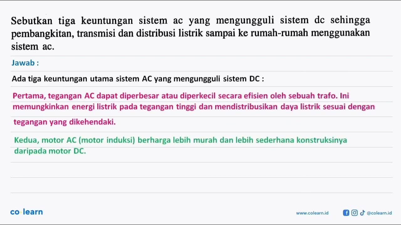 Sebutkan tiga keuntungan sistem ac yang mengungguli sistem