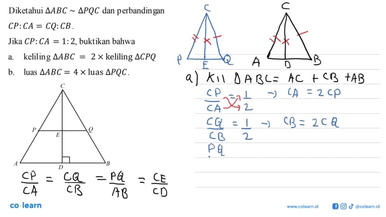 Diketahui segitiga ABC ~ segitiga PQC dan perbandingan CP :