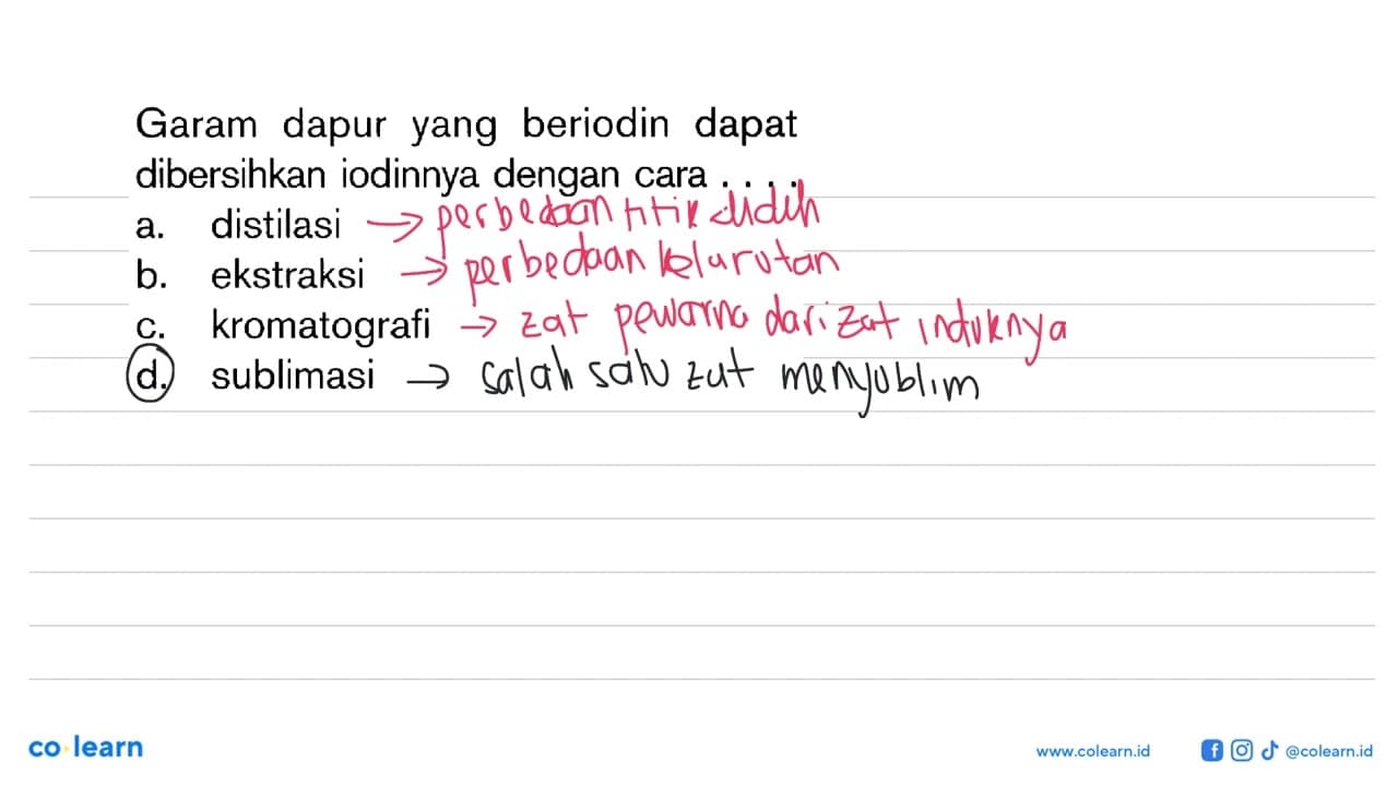 Garam dapur yang beriodin dapat dibersihkan iodinnya dengan