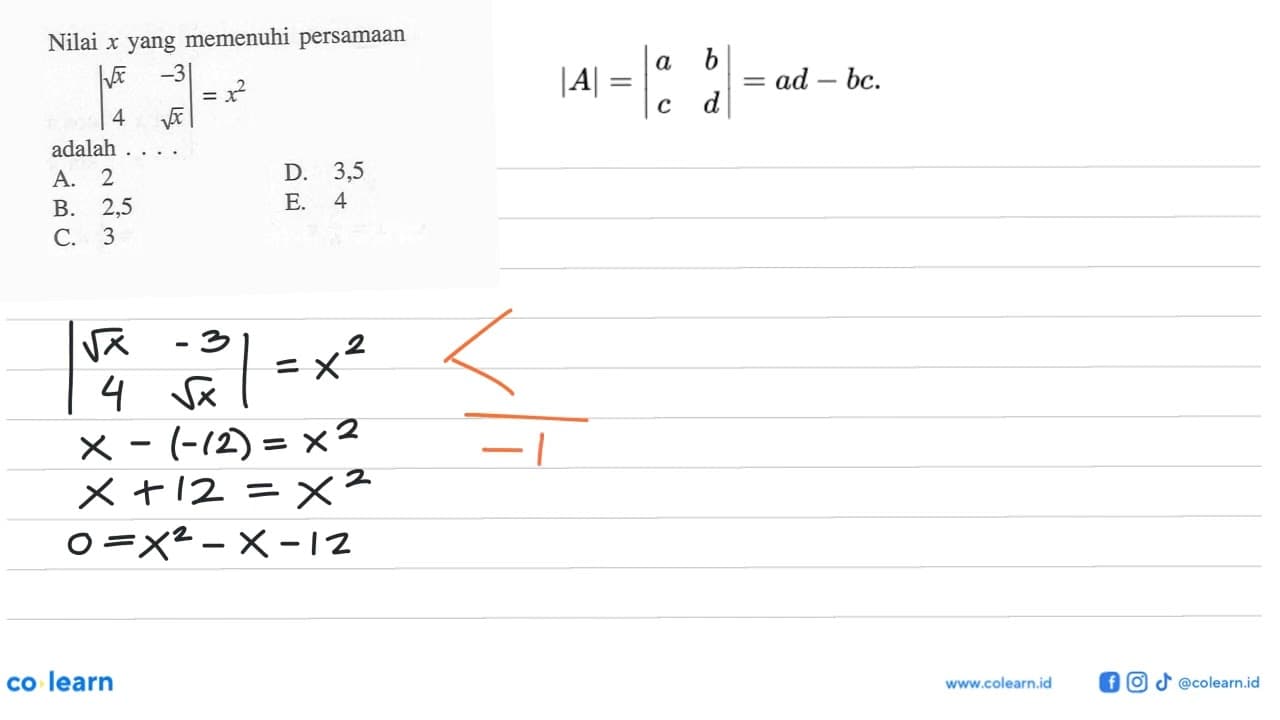 Nilai x yang memenuhi persamaan|akar(x) -3 4 akar(x)| =