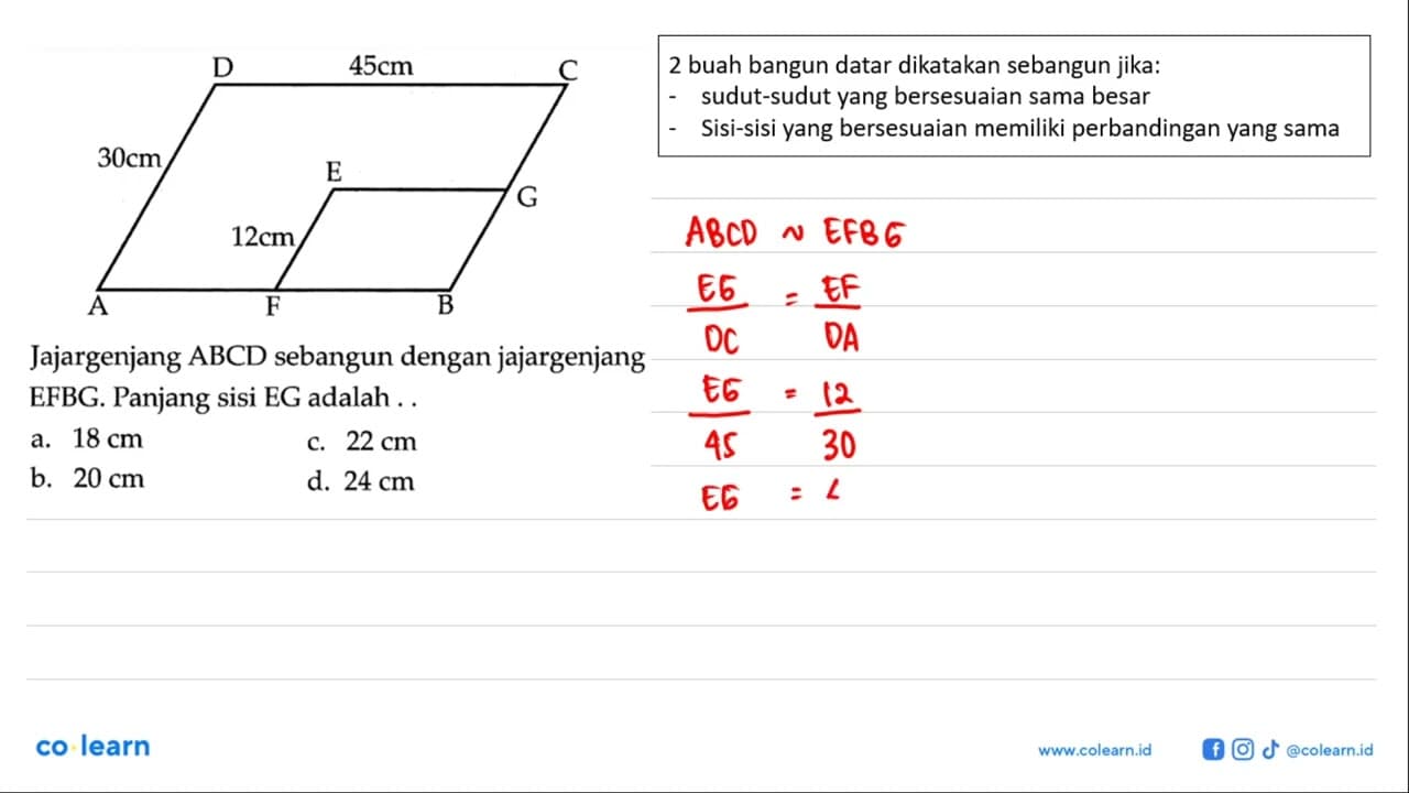 30 cm 45 cm 12 cm Jajargenjang ABCD sebangun dengan