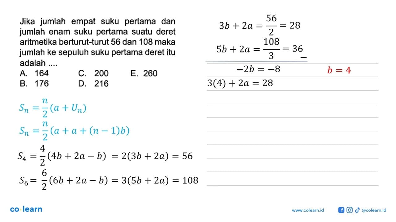 Jika jumlah empat suku pertama dan jumlah enam suku pertama