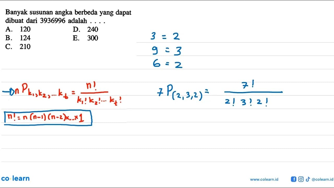 Banyak susunan angka berbeda yang dapat dibuat dari 3936996