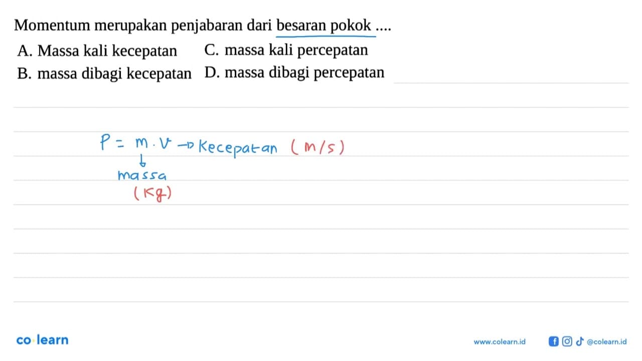 Momentum merupakan penjabaran dari besaran pokok ....