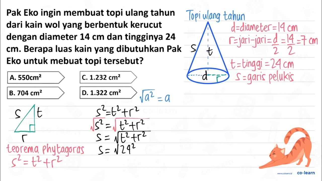 Pak Eko ingin membuat topi ulang tahun dari kain wol yang