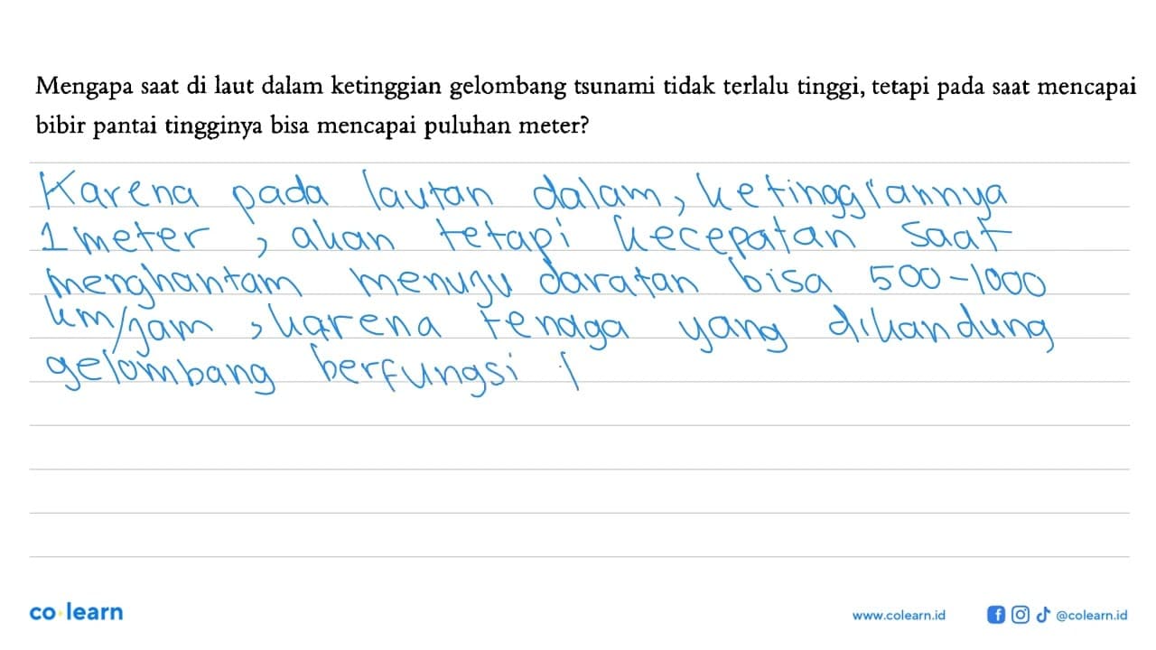 Mengapa saat di laut dalam ketinggian gelombang tsunami