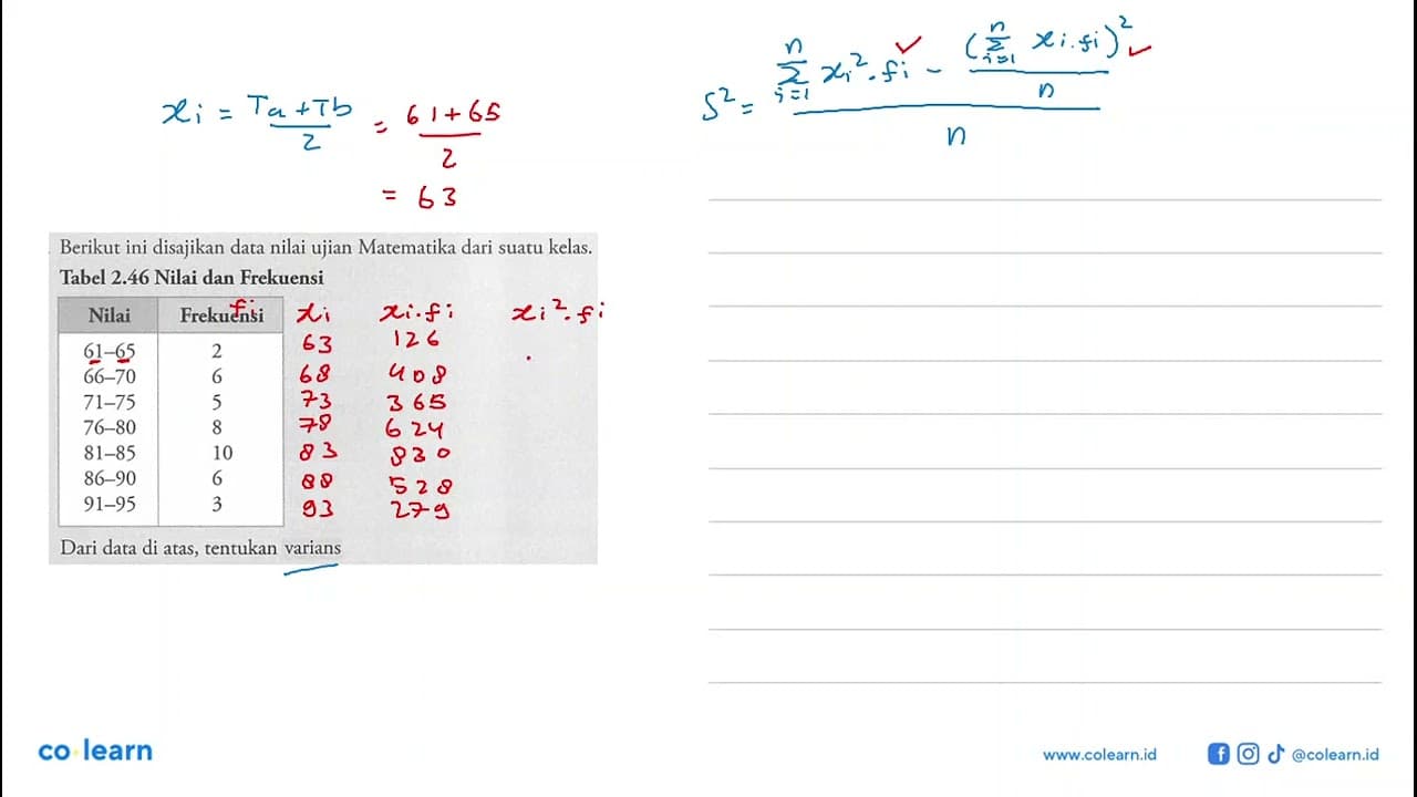 Berikut ini disajikan data nilai ujian Matematika dari