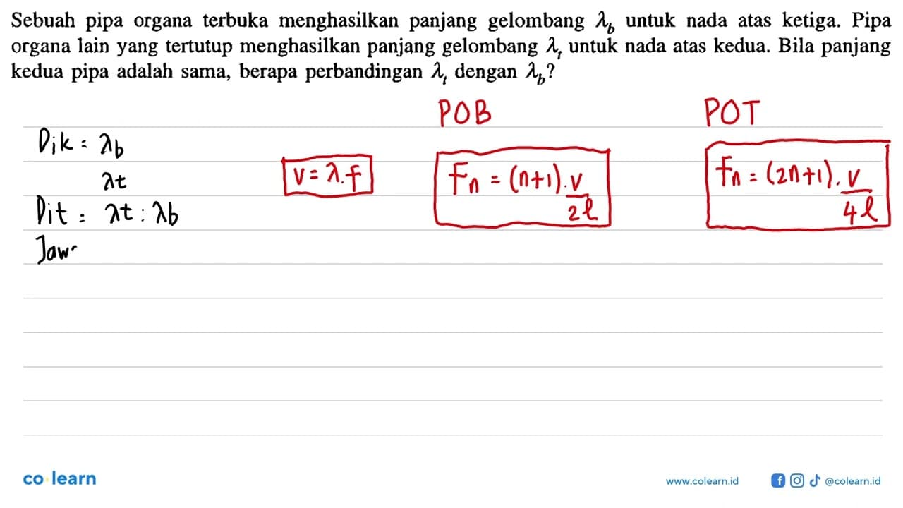 Sebuah pipa organa terbuka menghasilkan panjang gelombang