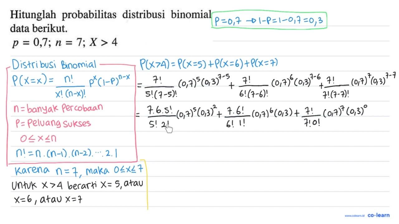 Hitunglah probabilitas distribusi binomial data