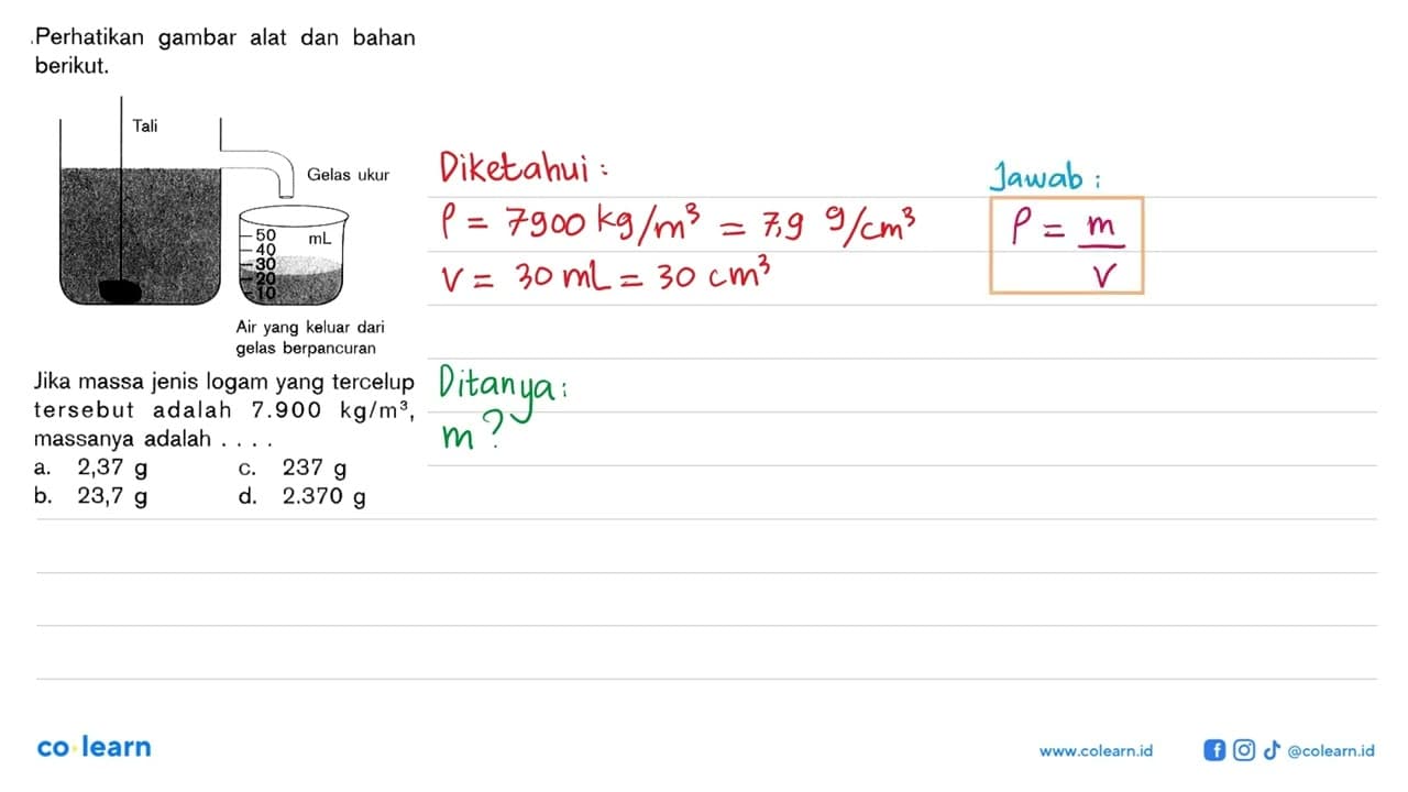 Perhatikan gambar alat dan bahan berikut, Jika massa jenis