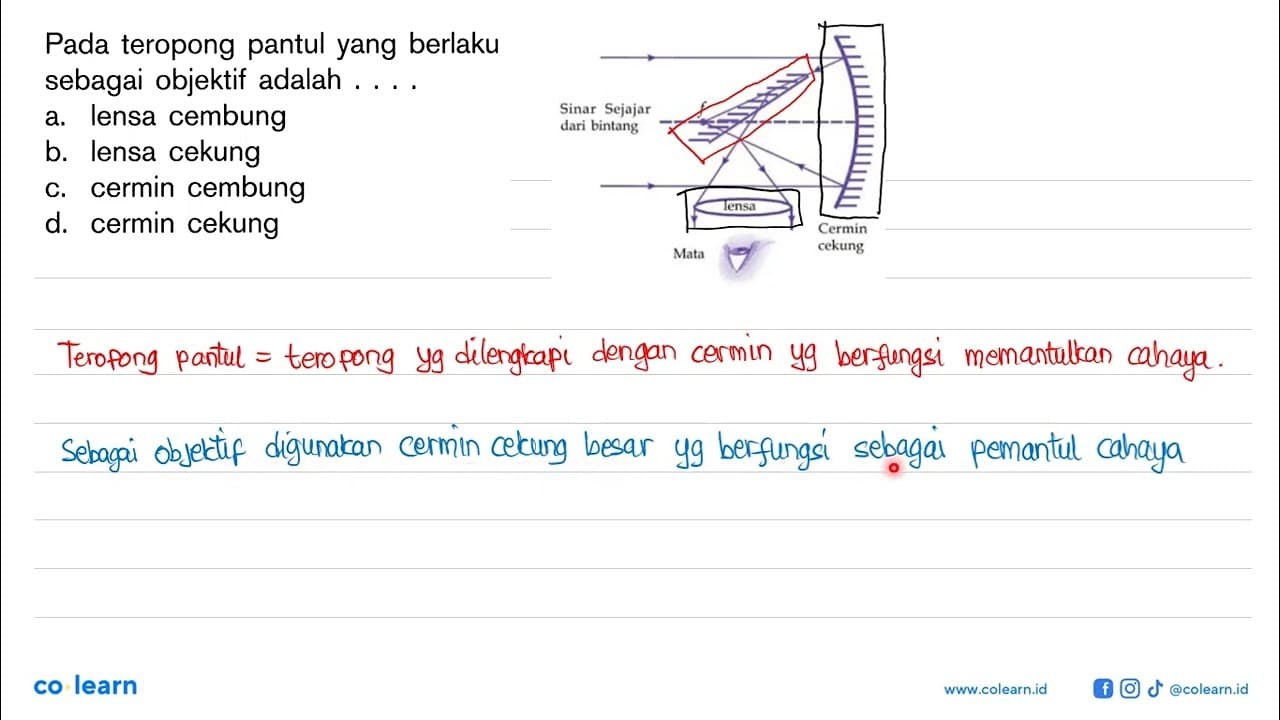 Pada teropong pantul yang berlaku sebagai objektif adalah