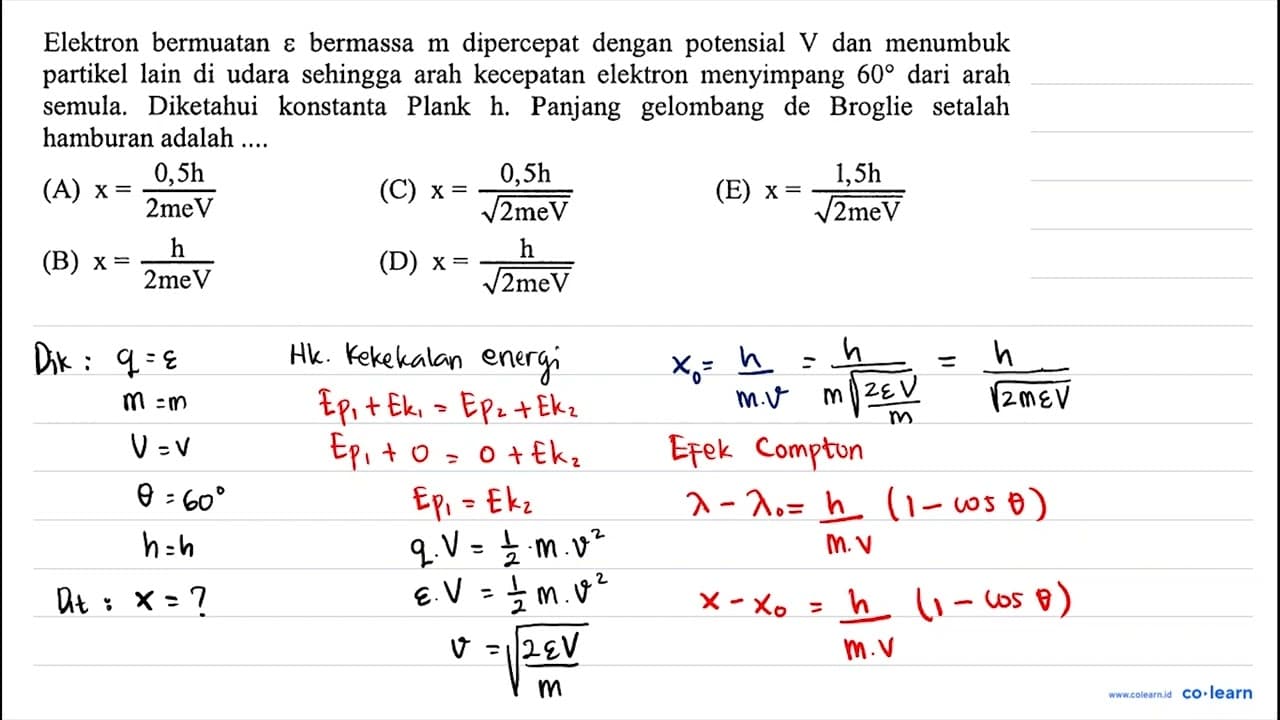 Elektron bermuatan varepsilon bermassa m dipercepat dengan