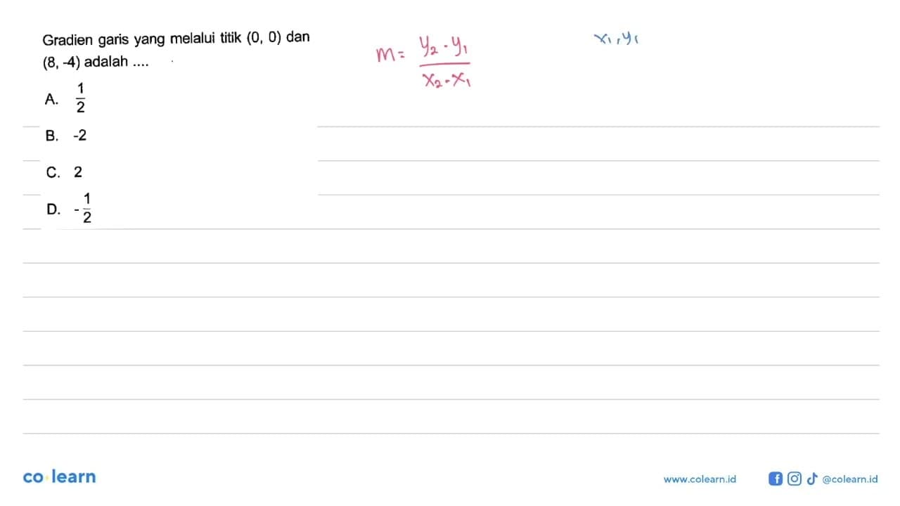 Gradien garis yang melalui titik (0, 0) dan (8 , -4) adalah