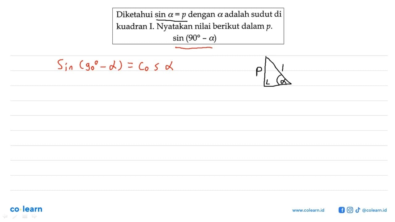 Diketahui sin alpha=p dengan alpha adalah sudut di kuadran