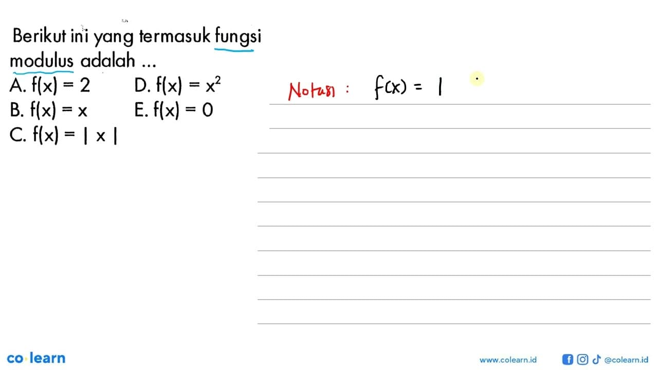 Berikut ini yang termasuk fungsi modulus adalah ...A.