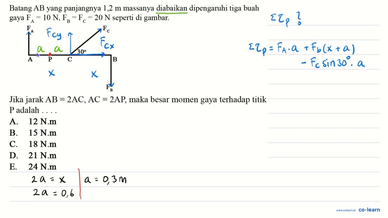 Batang AB yang panjangnya 1,2 m massanya diabaikan