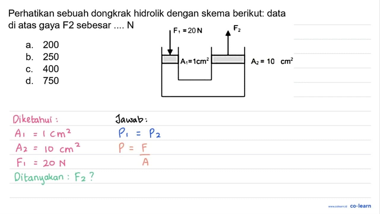 Perhatikan sebuah dongkrak hidrolik dengan skema berikut: