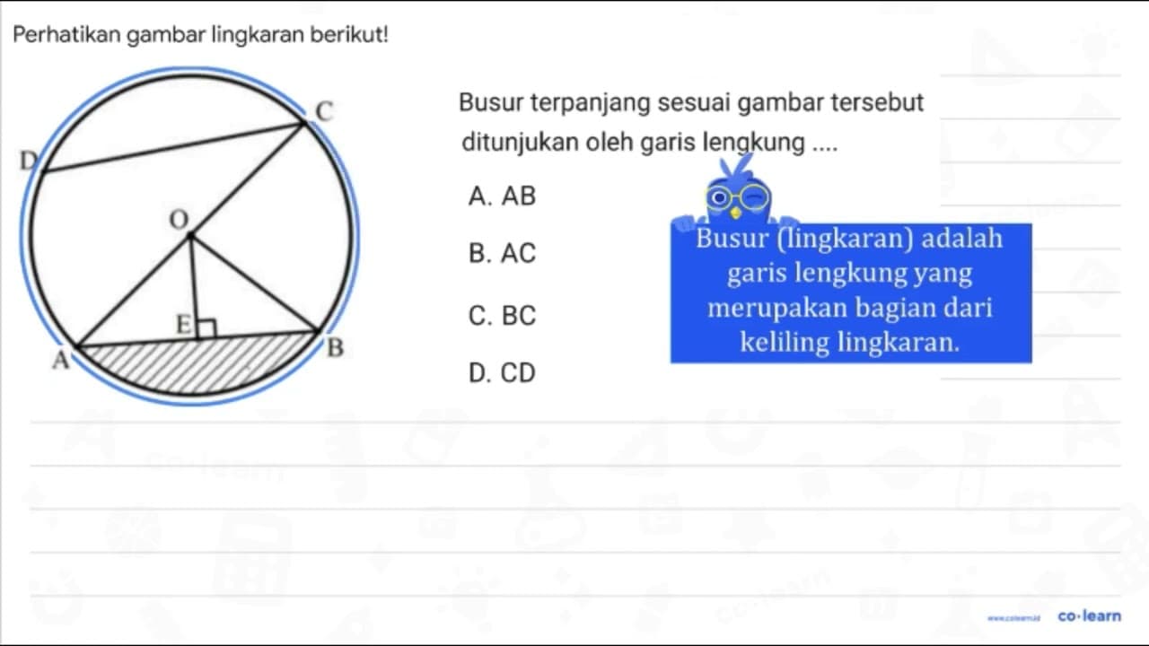 Perhatikan gambar lingkaran berikut! Busur terpanjang