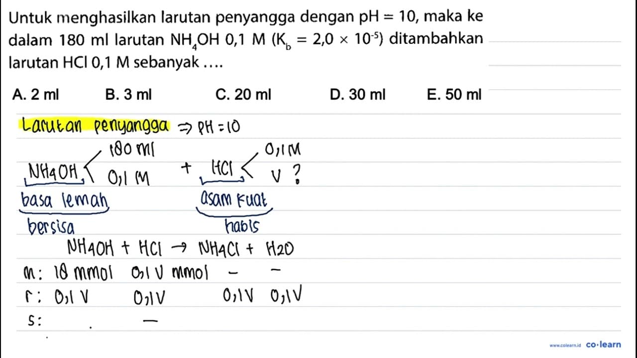 Untuk menghasilkan larutan penyangga dengan pH=10 , maka ke