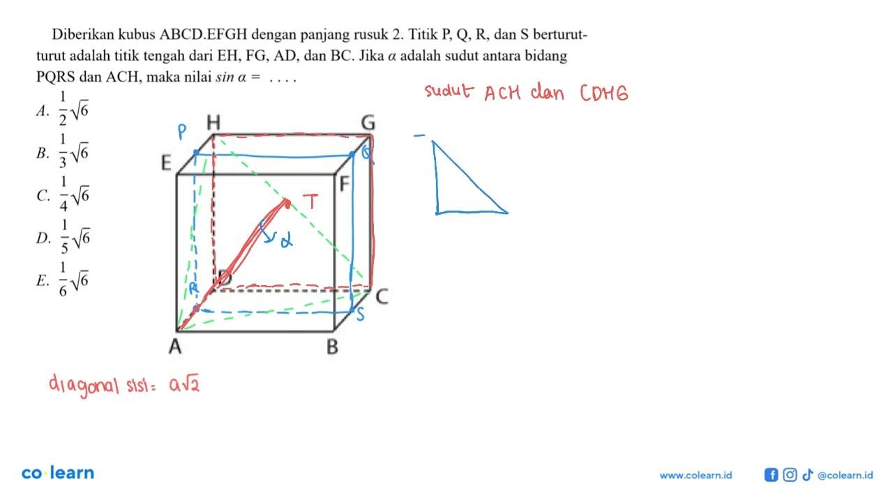 Diberikan kubus ABCD.EFGH dengan panjang rusuk 2. Titik P,