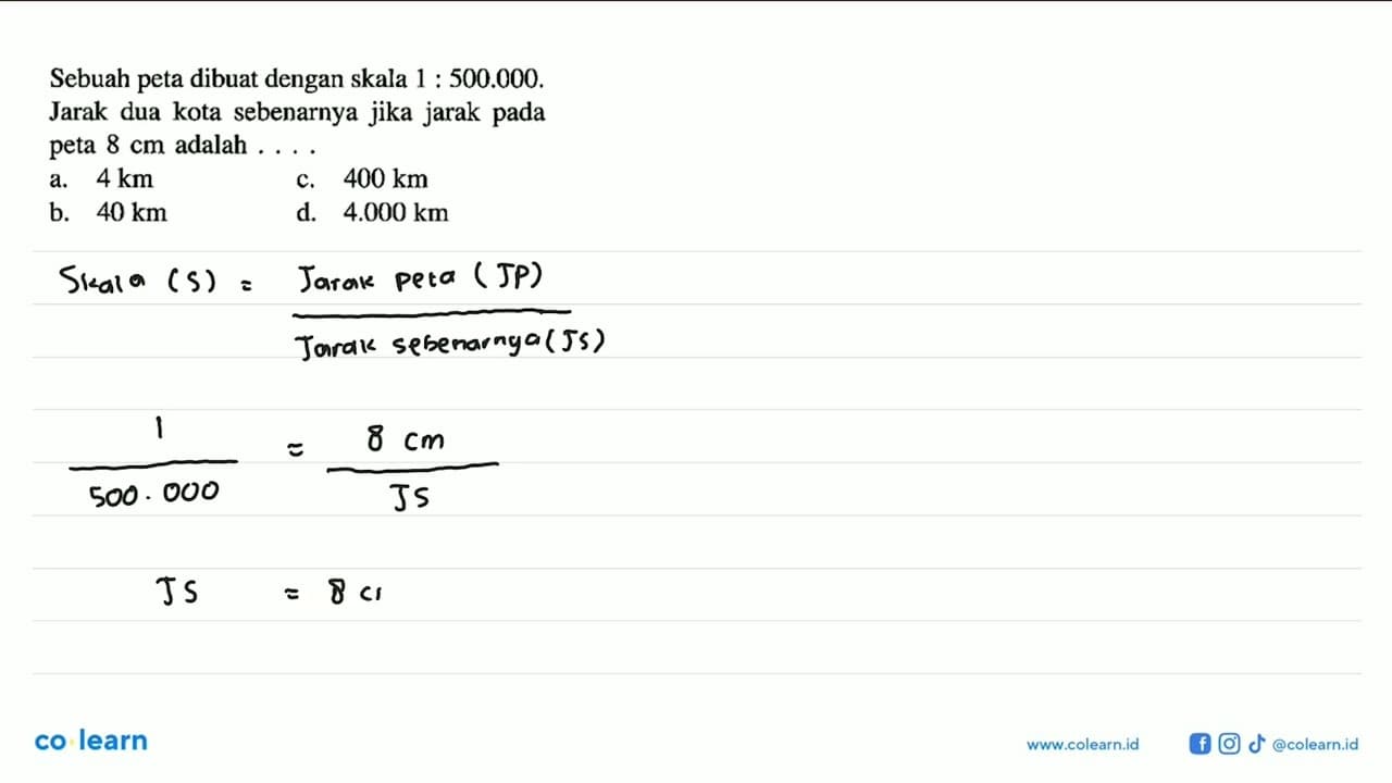 Sebuah peta dibuat dengan skala 1:500.000. Jarak dua kota