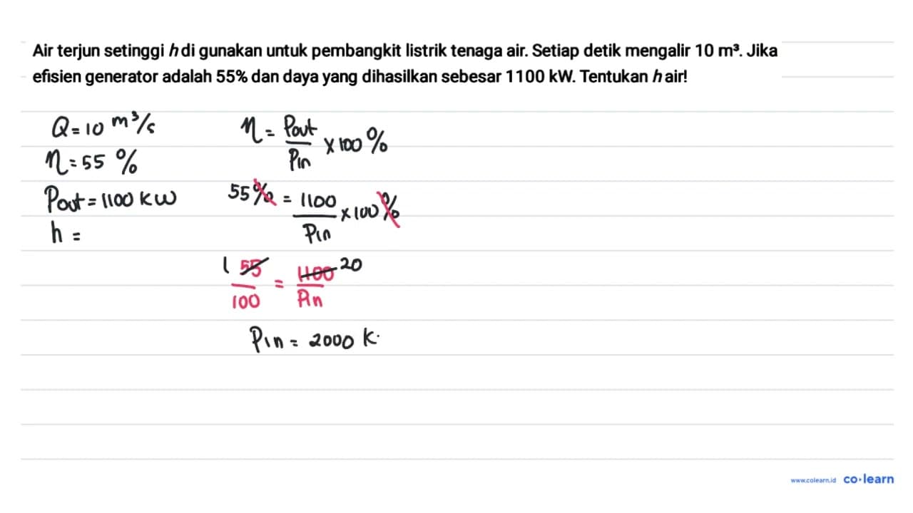 Air terjun setinggi h di gunakan untuk pembangkit listrik