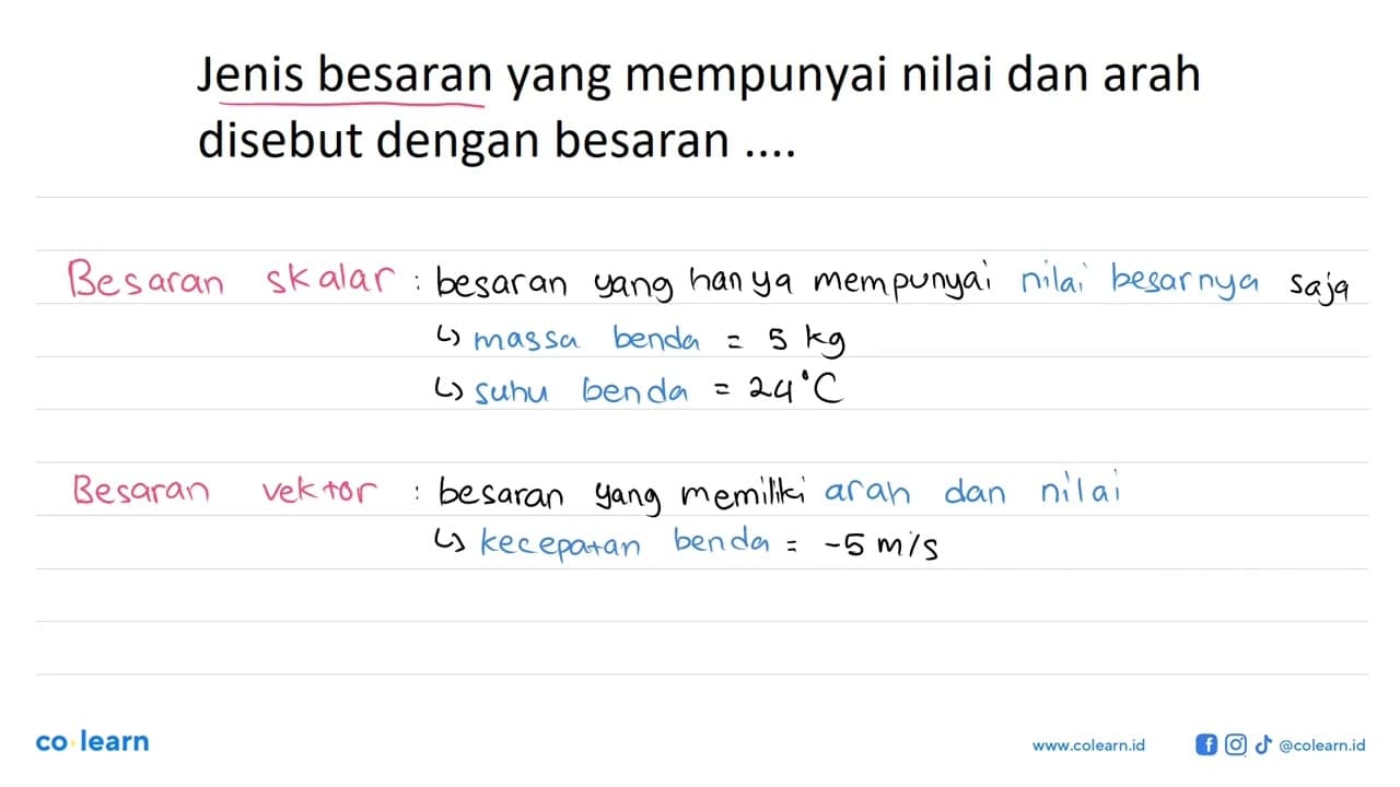 Jenis besaran yang mempunyai nilai dan arah disebut dengan