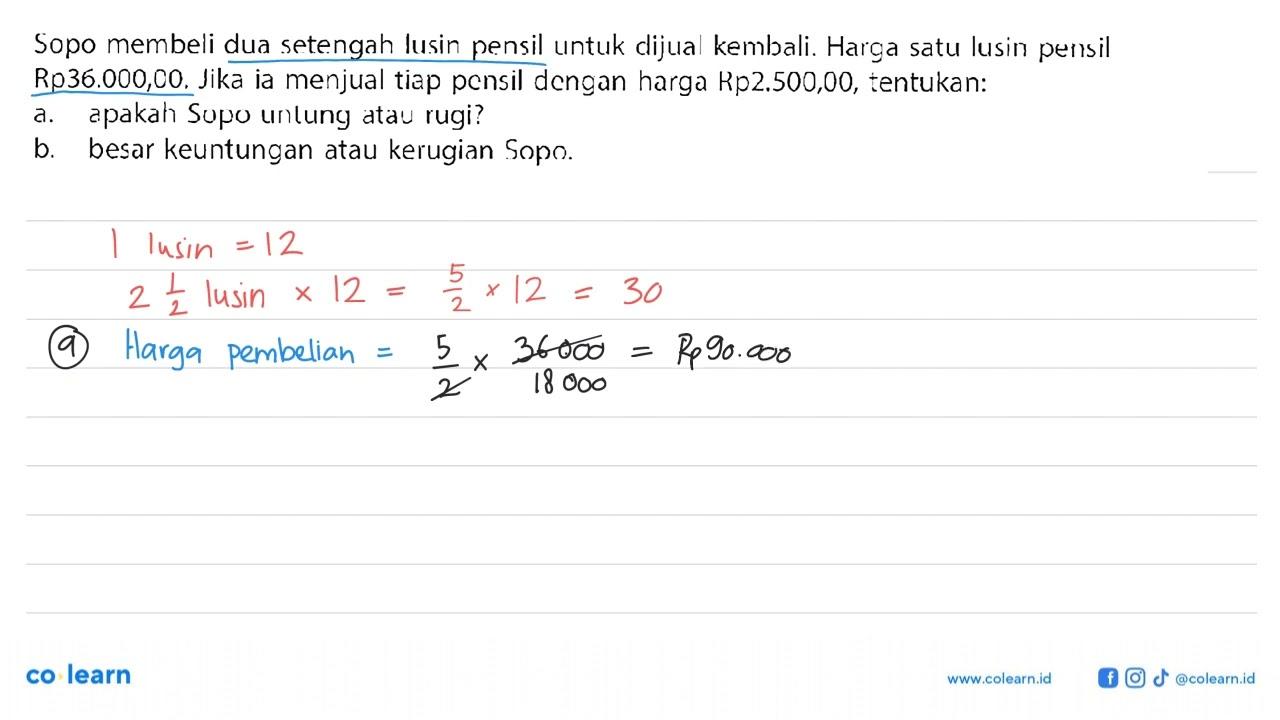 Sopo membeli dua setengah lusin pensil untuk dijual