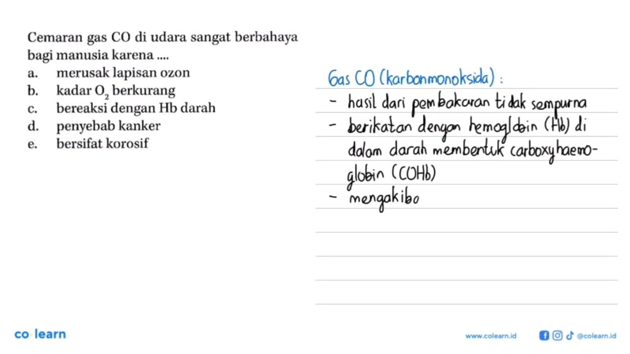 Cemaran gas CO di udara sangat berbahaya bagi manusia