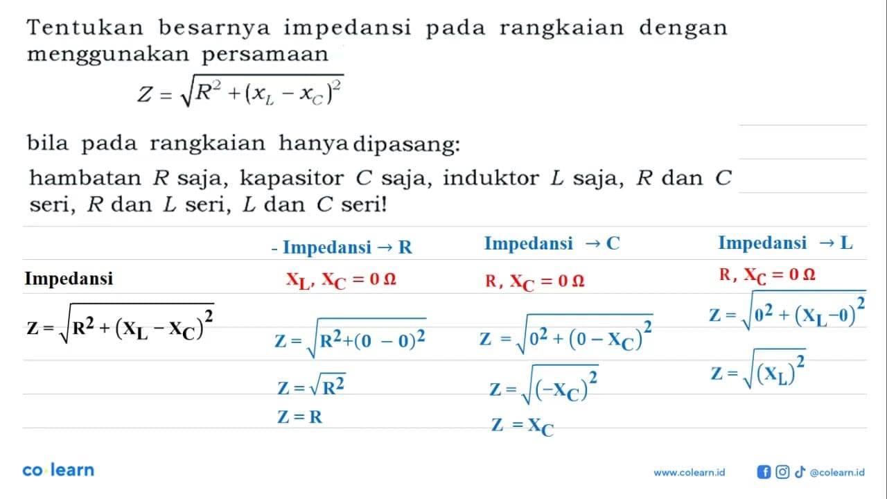 Tentukan besarnya impedansi pada rangkaian dengan