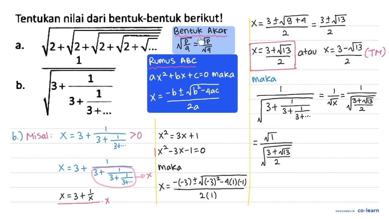 Tentukan nilai dari bentuk-bentuk berikut! a.