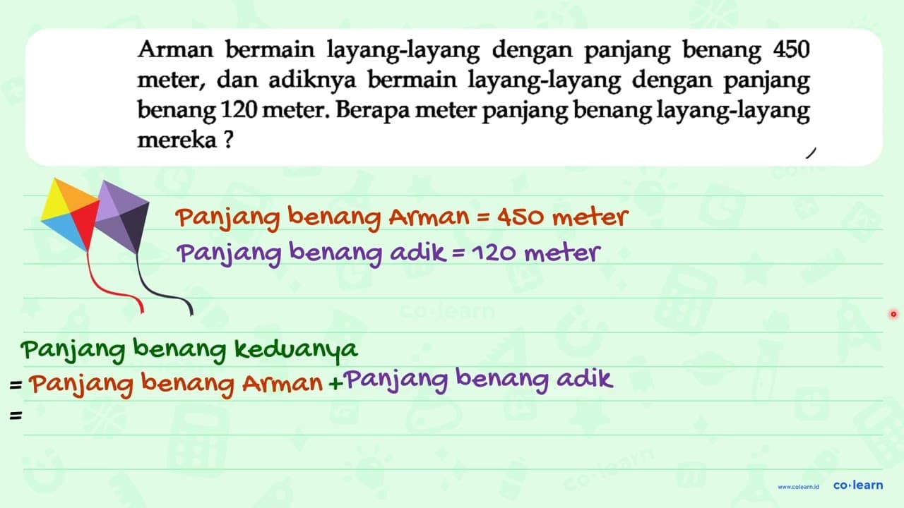 Arman bermain layang-layang dengan panjang benang 450