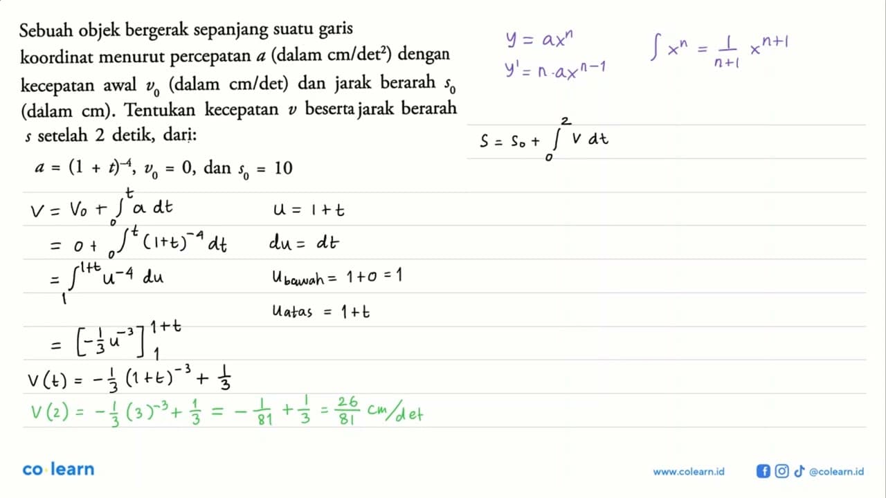 Sebuah objek bergerak sepanjang suatu garis koordinat