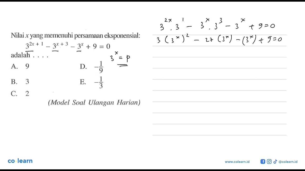 Nilai xyang memenuhi persamaan eksponensial: