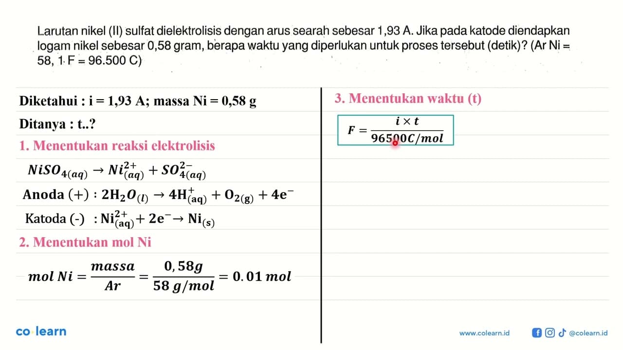 Larutan nikel (II) sulfat dielektrolisis dengan arus searah