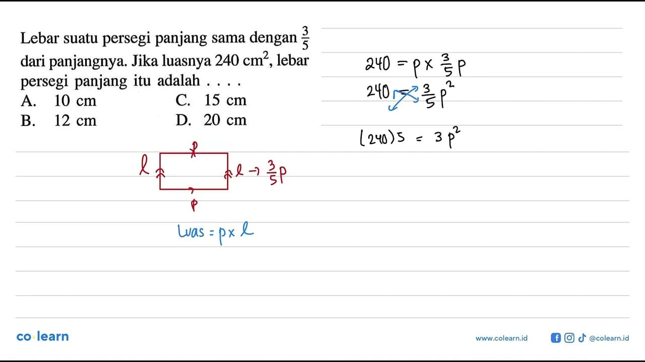 Lebar suatu persegi panjang sama dengan (3/5) dari