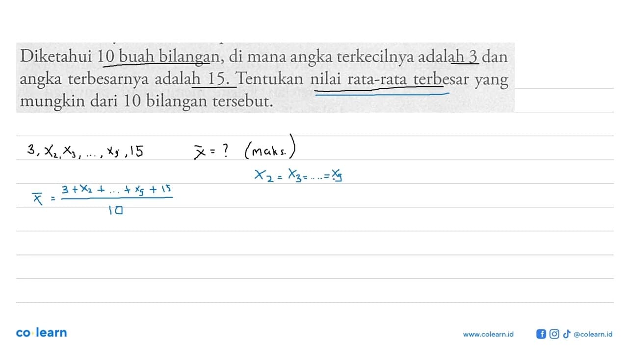 Diketahui 10 buah bilangan, di mana angka terkecilnya