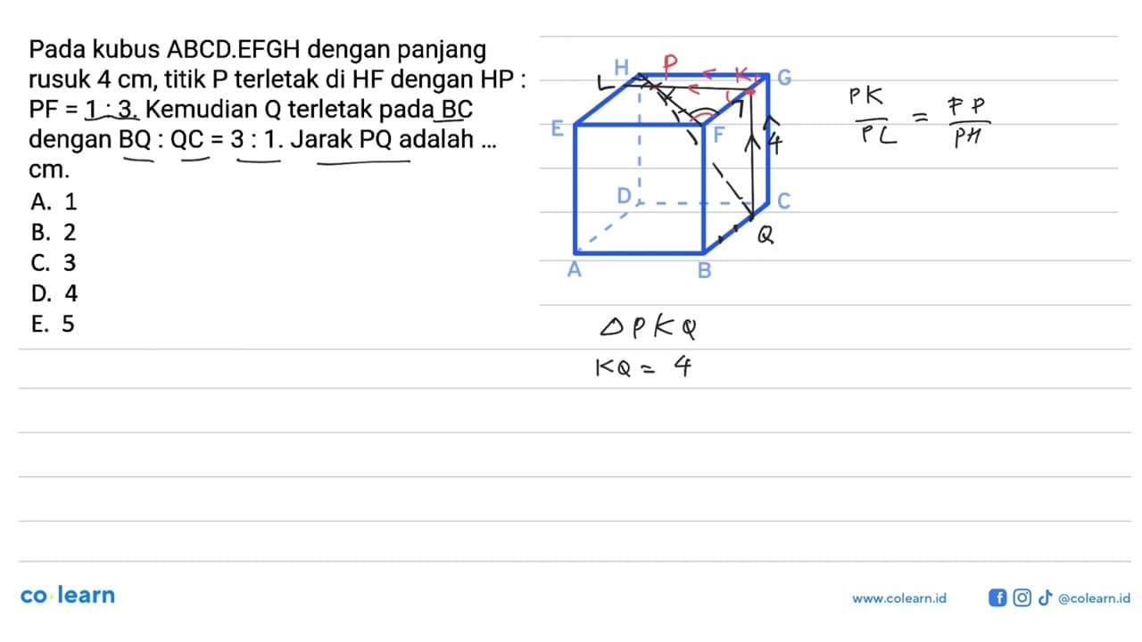 Pada kubus ABCD.EFGH dengan panjang rusuk 4 cm, titik P