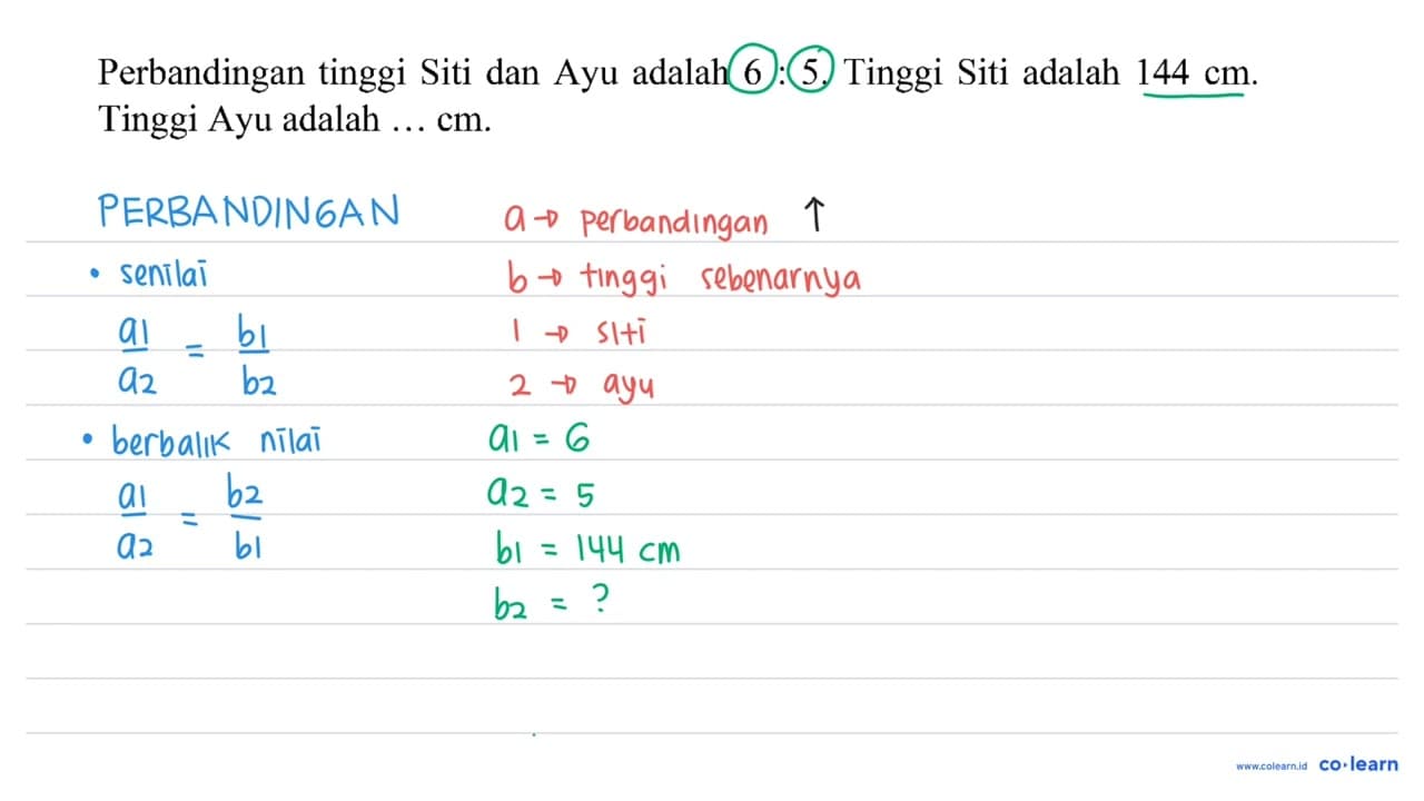 Perbandingan tinggi Siti dan Ayu adalah 6: 5 . Tinggi Siti