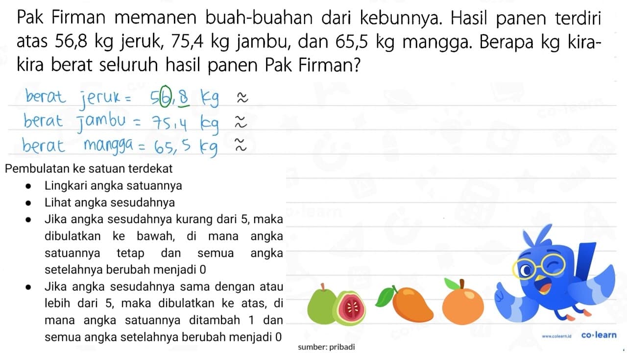 Pak Firman memanen buah-buahan dari kebunnya. Hasil panen