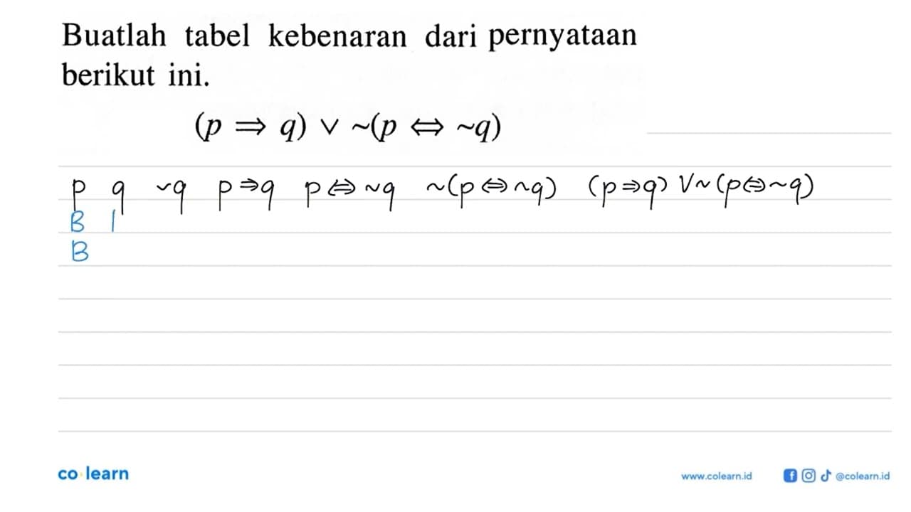 Buatlah tabel kebenaran dari pernyataan berikut