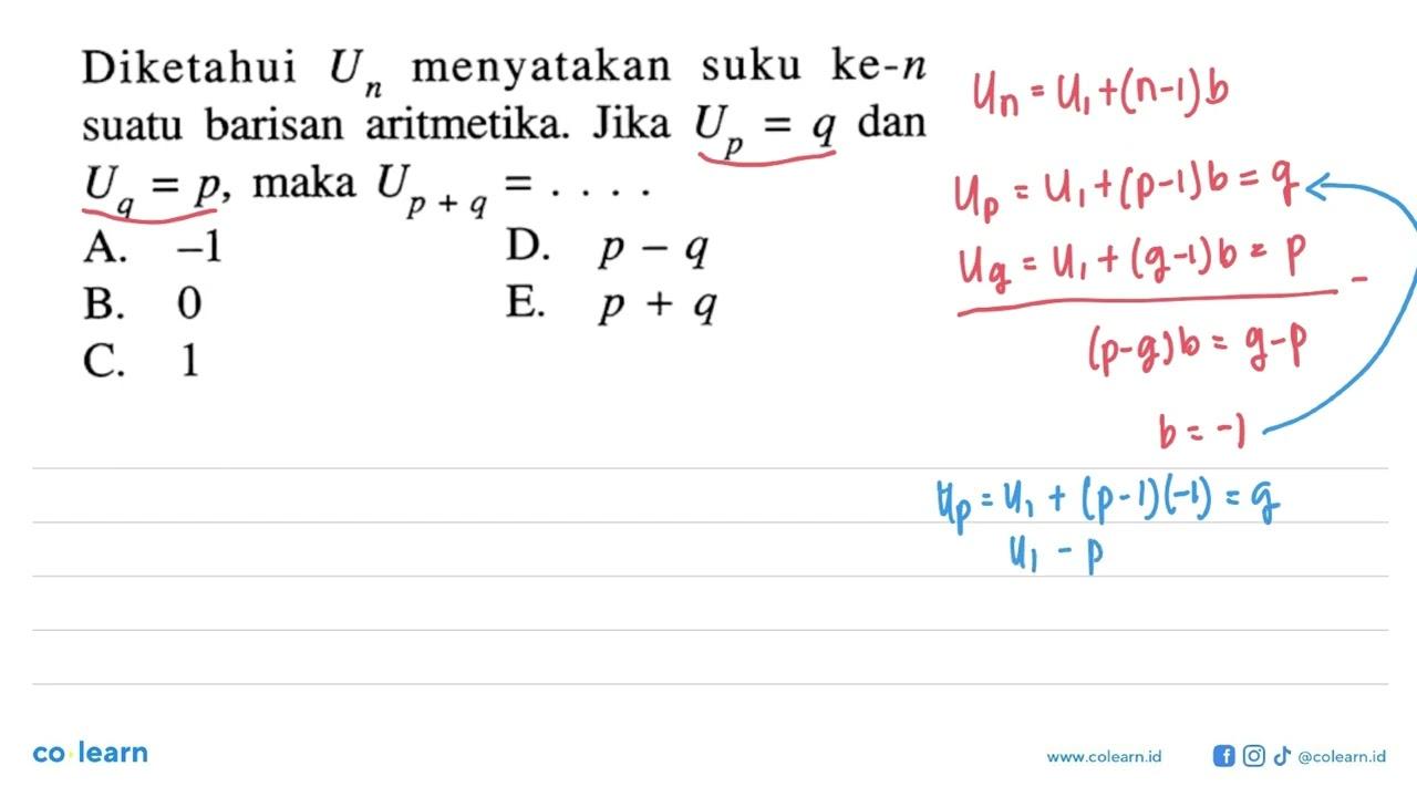 Diketahui Un menyatakan suku ke-n suatu barisan aritmetika.